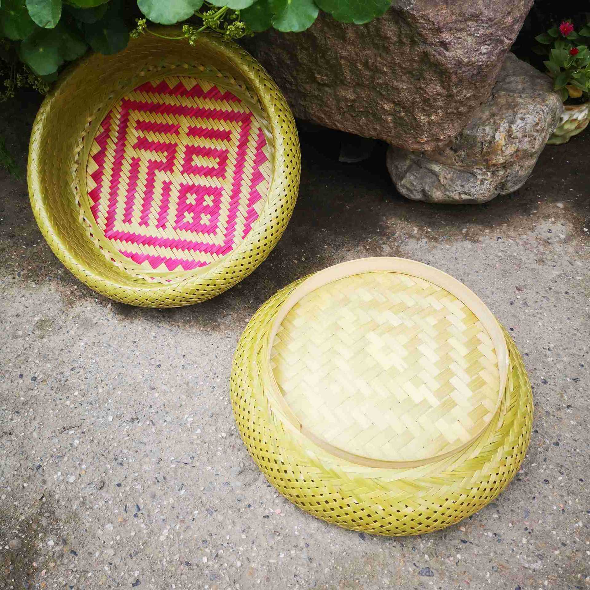 手工制作果盘 福字水果收纳篮 水果篮 竹编盘子 竹制品 非遗手工