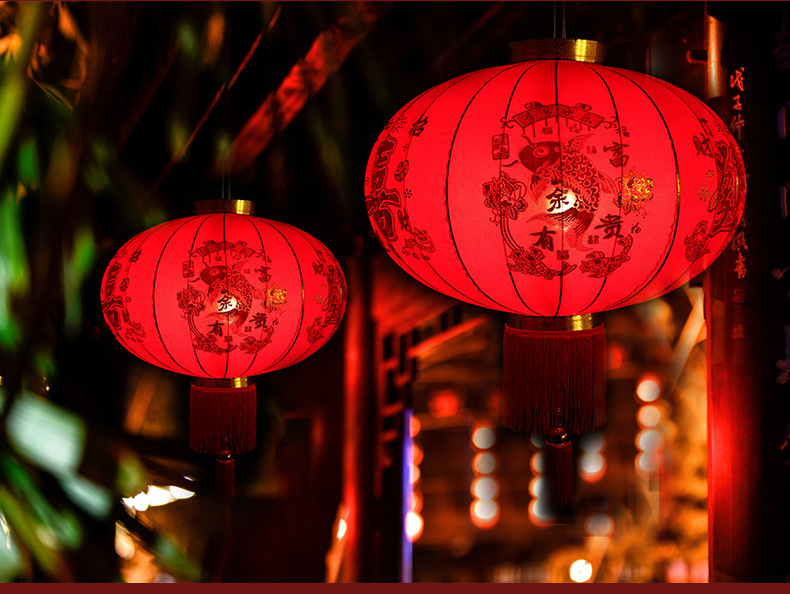 厂家批发新款长杆植绒布大红灯笼喜庆灯笼新年春节户外长杆红灯笼