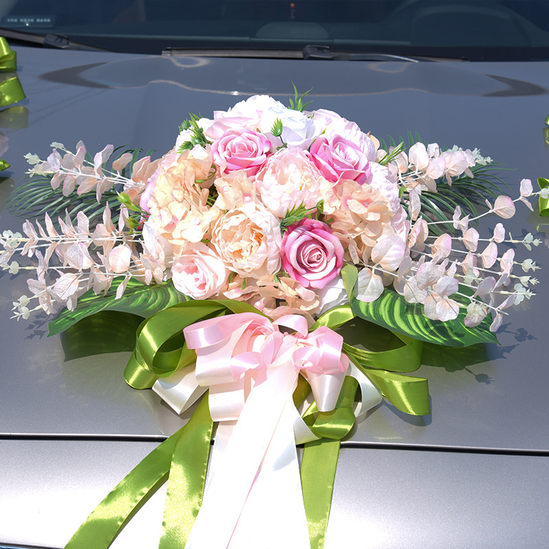846韩式森系主婚车装饰车头套装仿真玫瑰婚车香槟色结婚花车 实价