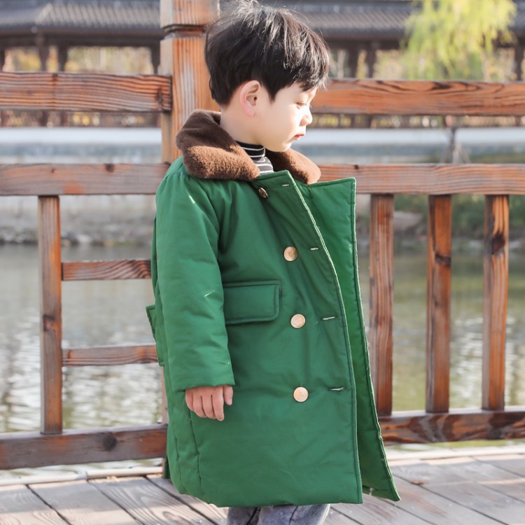 儿童军大衣童装冬季防寒3小孩小童男童军绿色女童宝宝加厚棉大衣