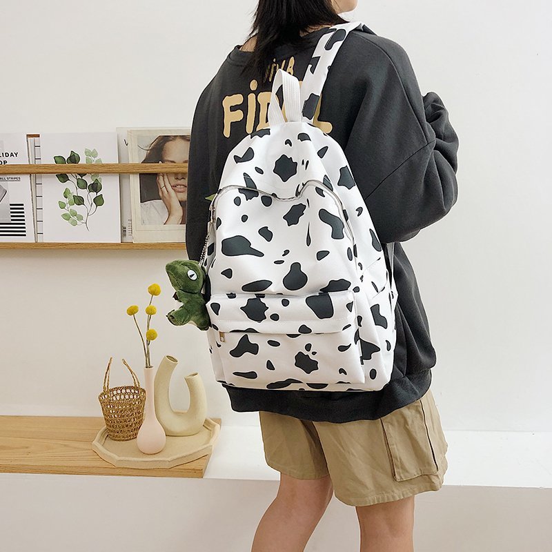 Korean Harajuku Ulzzang Mori Girl Nylon Backpack All-Matching Ins Super Popular Cows Pattern Backpack