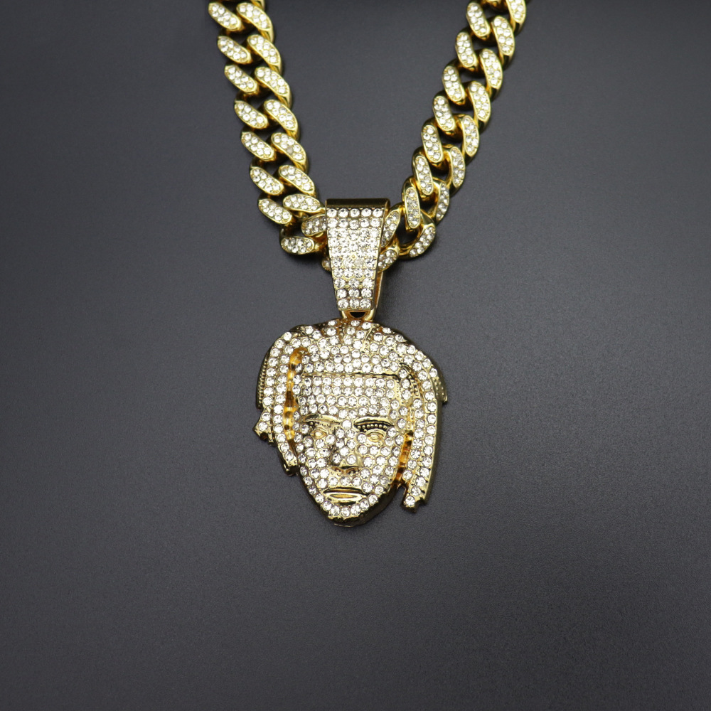 欧美嘻哈歌手xxxtentacion人头像吊坠镶水钻个性hiphop项链饰品