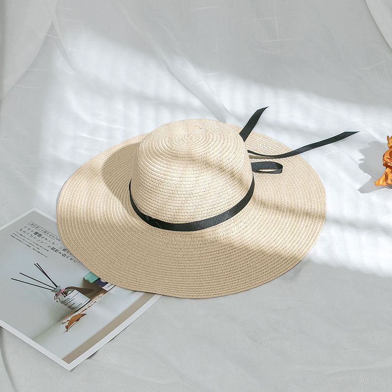 Summer Beach European and American Style Big Brim Bow Ribbon Women's Straw Hat Travel Vacation Foldable Beach Hat for Women