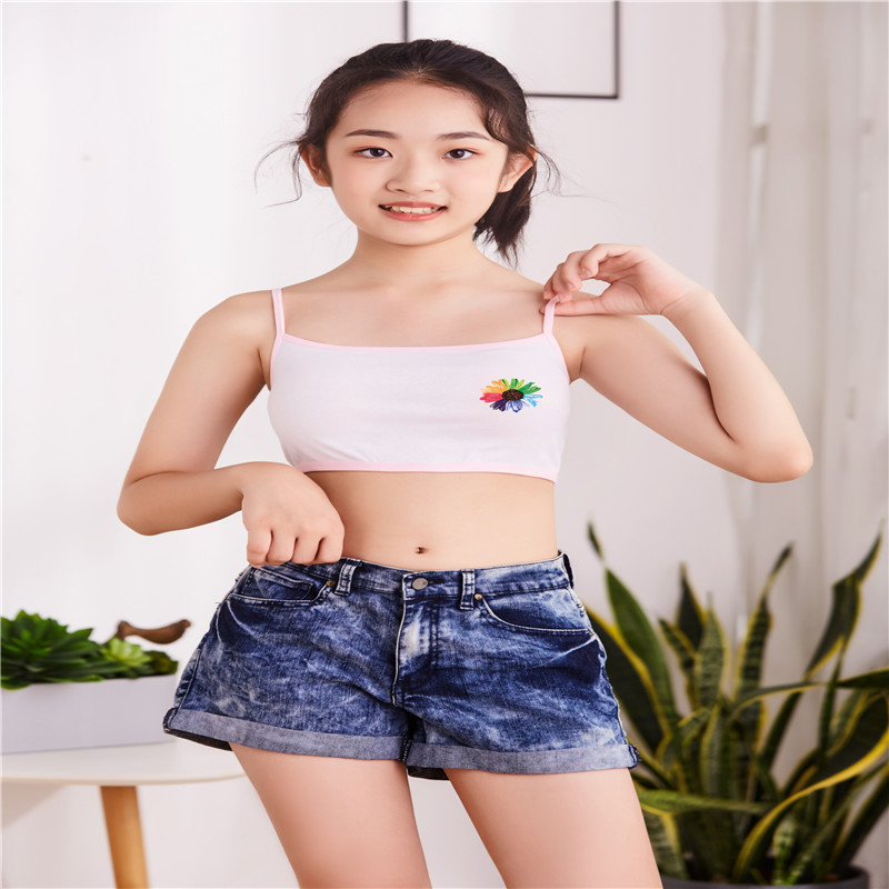 纯棉外贸小女孩儿童发育青春期学生内衣运动背心少女款吊带文裹胸