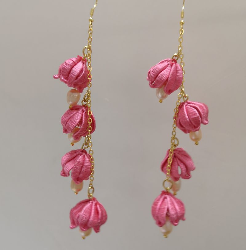 原创手工缠花耳饰古风长款耳环汉服中国风流苏蚕丝线日常汉服耳坠