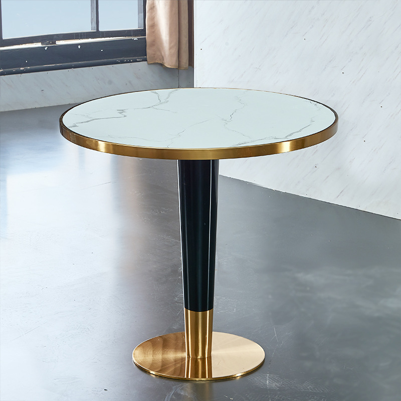 轻奢桌椅瓷砖大理石包金边洽谈接待奶茶店甜品店桌网红西餐咖啡厅