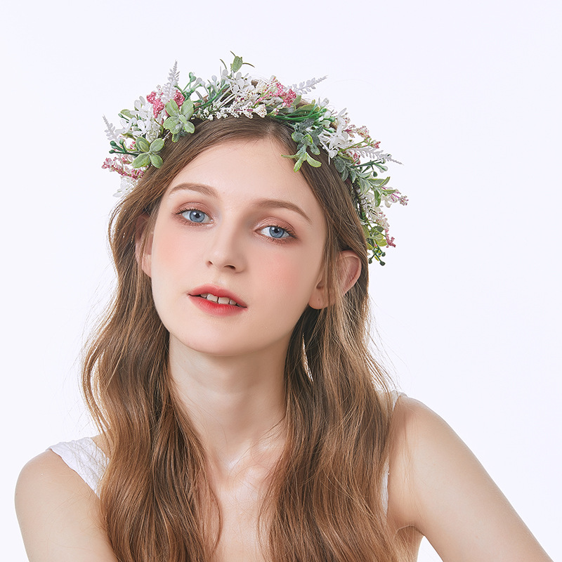 赫拉花环新款 满天星花冠清新头环发带新娘花环头饰工厂批发