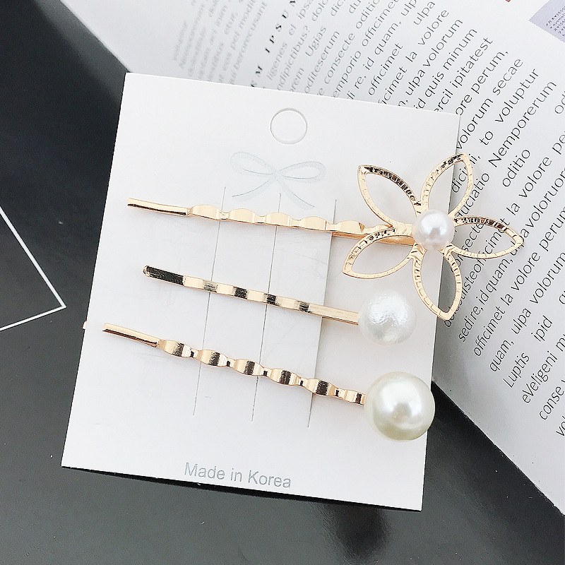 Korean Retro Metal Heart Pearl Barrettes Set Japanese Geometric Alloy Hair Clip Side Clip Women's Stall Supply