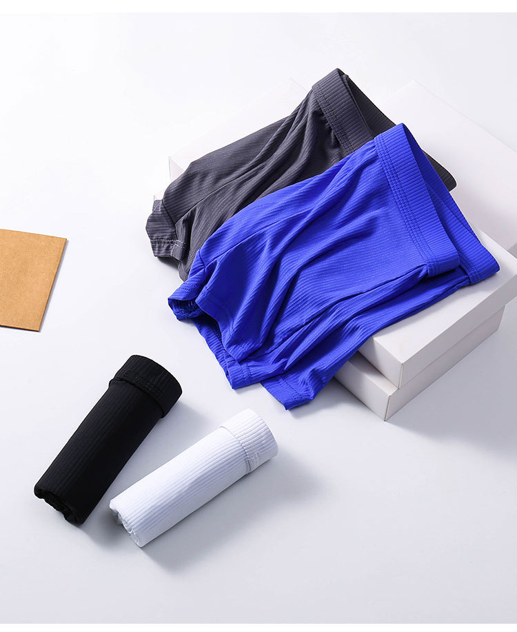 清凉冰男士冰丝透明内裤薄条纹透气平角裤夏季外贸厂家直供男裤衩