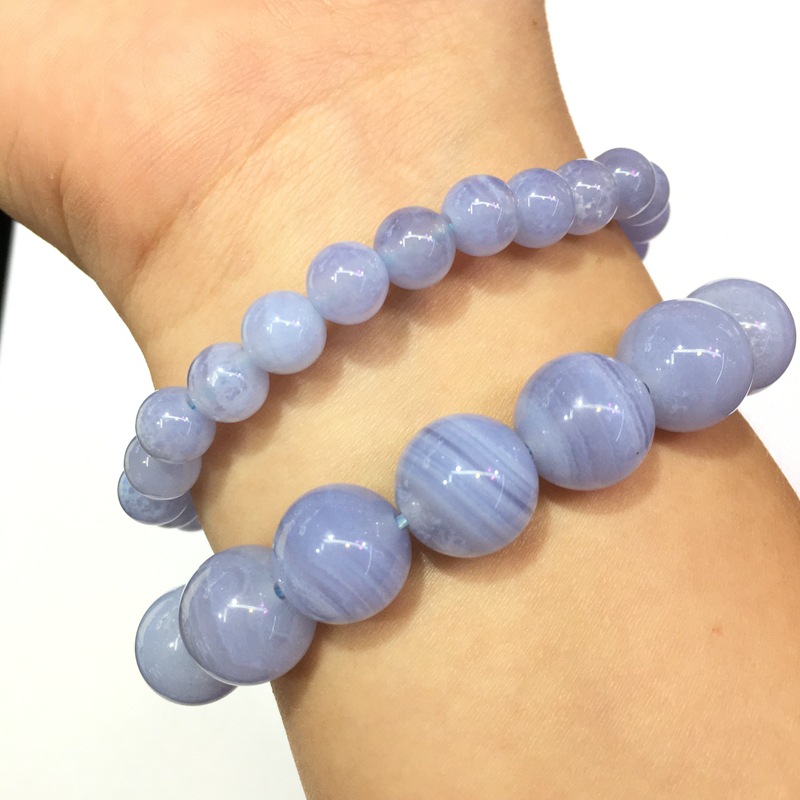 厂家批发蓝玉髓紫玛瑙蓝纹玛瑙手链男女款大量批发圆珠手链