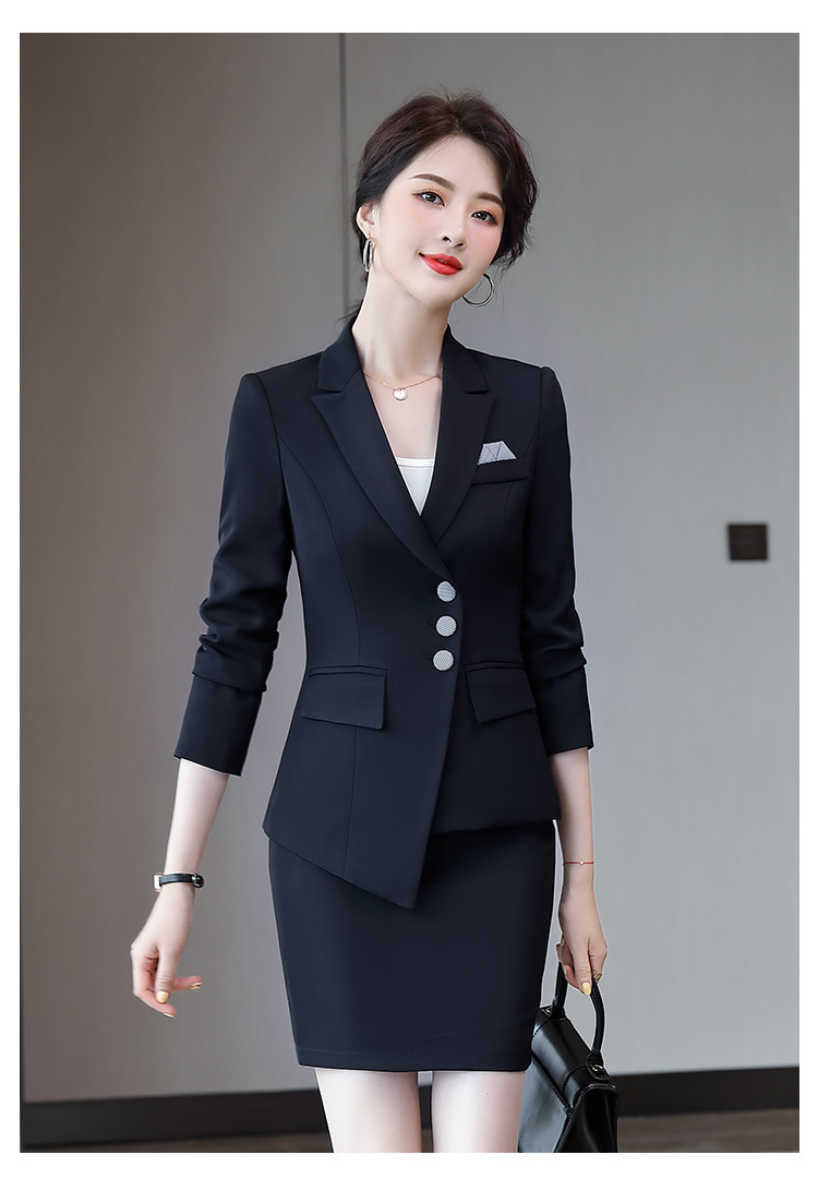 秋冬新款韩版不规则百搭黑色西装休闲修身职业装女两件套裤裙2033