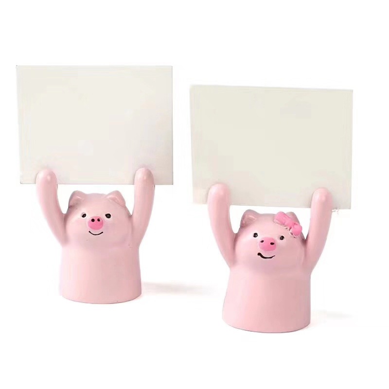 创意举手猪网红举牌小猪粉色蛋糕装饰ins留言夹便签表白