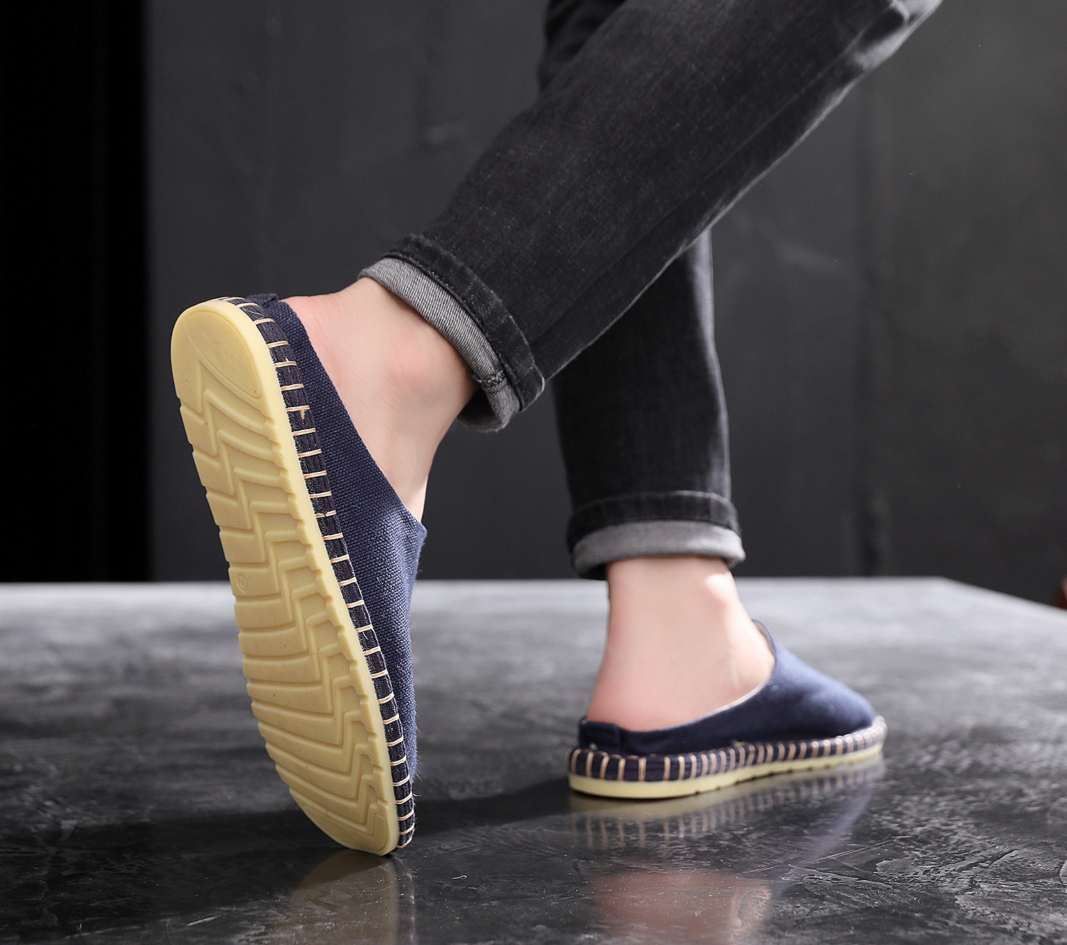 中国风渔夫鞋男士夏季懒人透气休闲布鞋一脚蹬老北京亚麻帆布草鞋