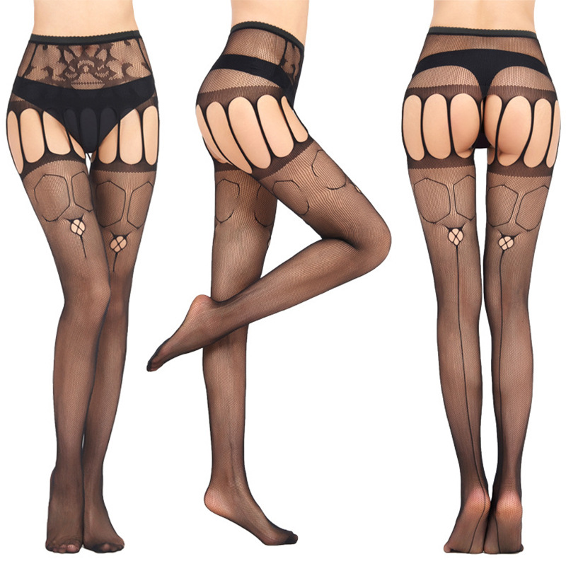 Sexy Lingerie Stockings One-Piece Open Strap One-Piece Lace Jacquard Leggings Garter Fishnet Stockings Wholesale