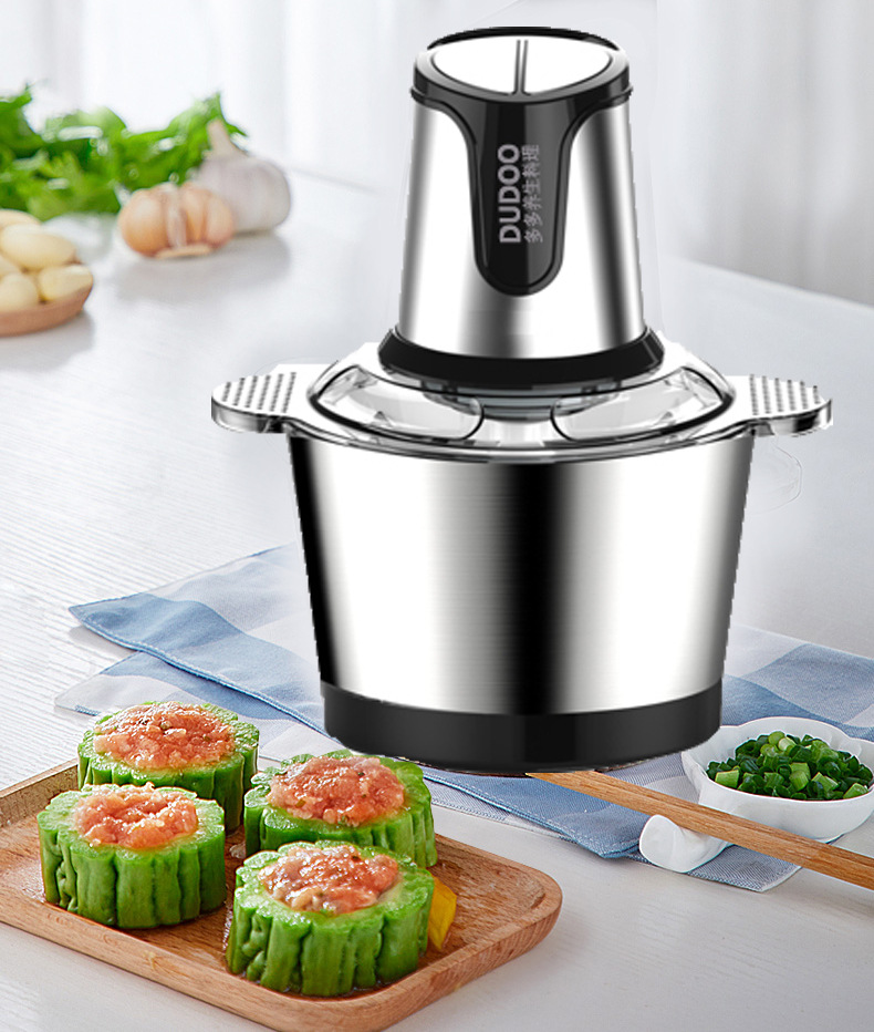 dudoo绞肉机家用电动多功能不锈钢料理搅拌机打碎肉馅机碎菜器3l