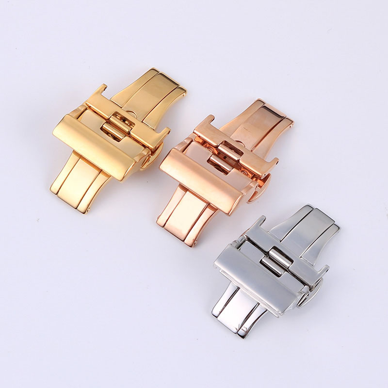 适用啊玛尼手表男女表带配件双按蝴蝶扣钢带配件针扣皮带表带配件