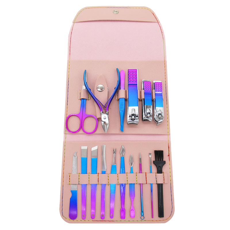 Stainless Steel Nail Clippers Black Nail Scissor Set Dead Skin Clipper Nail Clippers 16-Piece Set Nail Beauty Tool Set Beauty