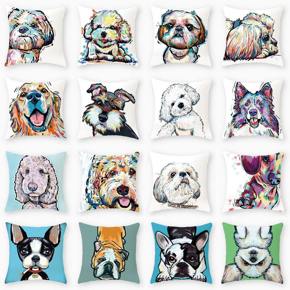 painted dog cushion cover new nordic cartoon dog pillowcase amazon imitation super pillowcase