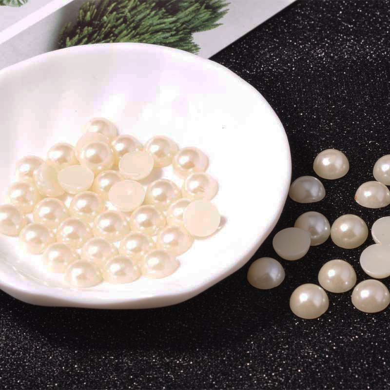 ABS Pearl White Pure White Half-Sided Semicircle Double-Hole Flat Bottom Imitation Pearl Hand Sewing Sequin Rust Hexiu Clothing Sequin