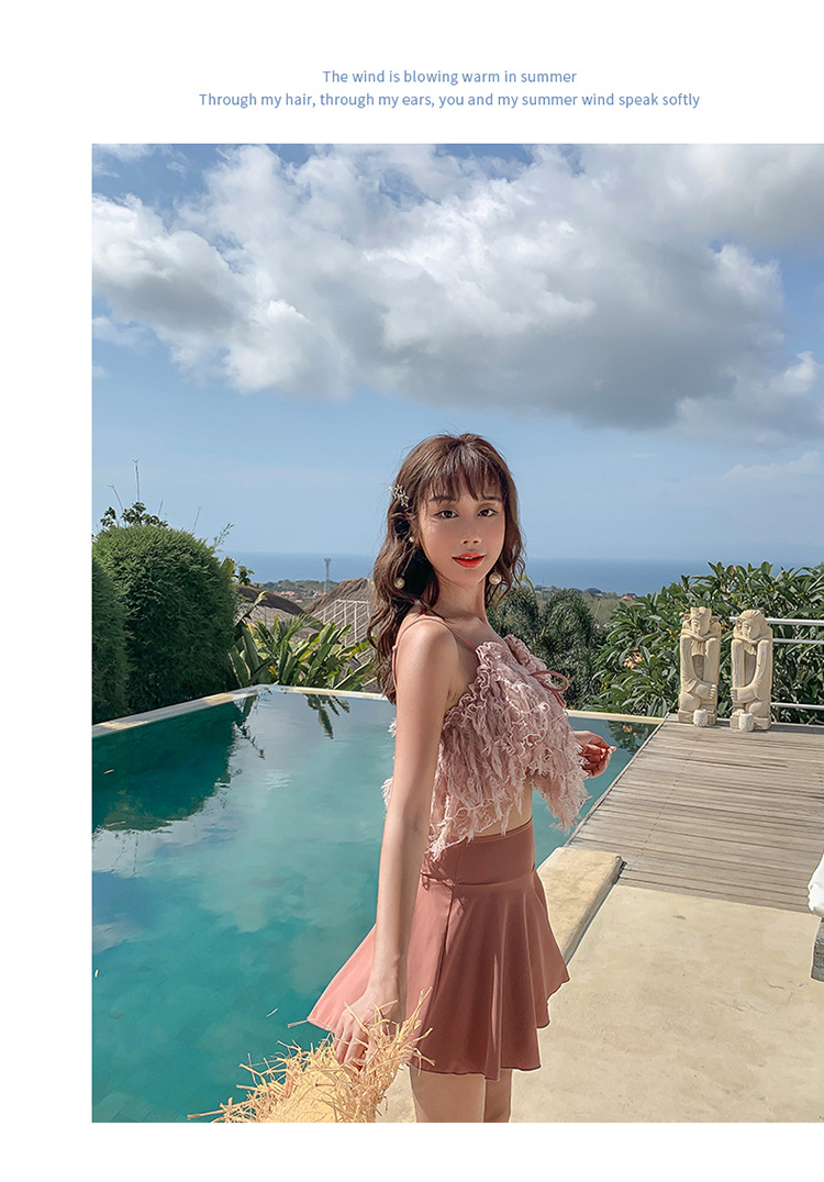 梦想的丝羽-蕾丝bikini分体裙式显瘦遮肚仙女范新款超仙游泳衣女