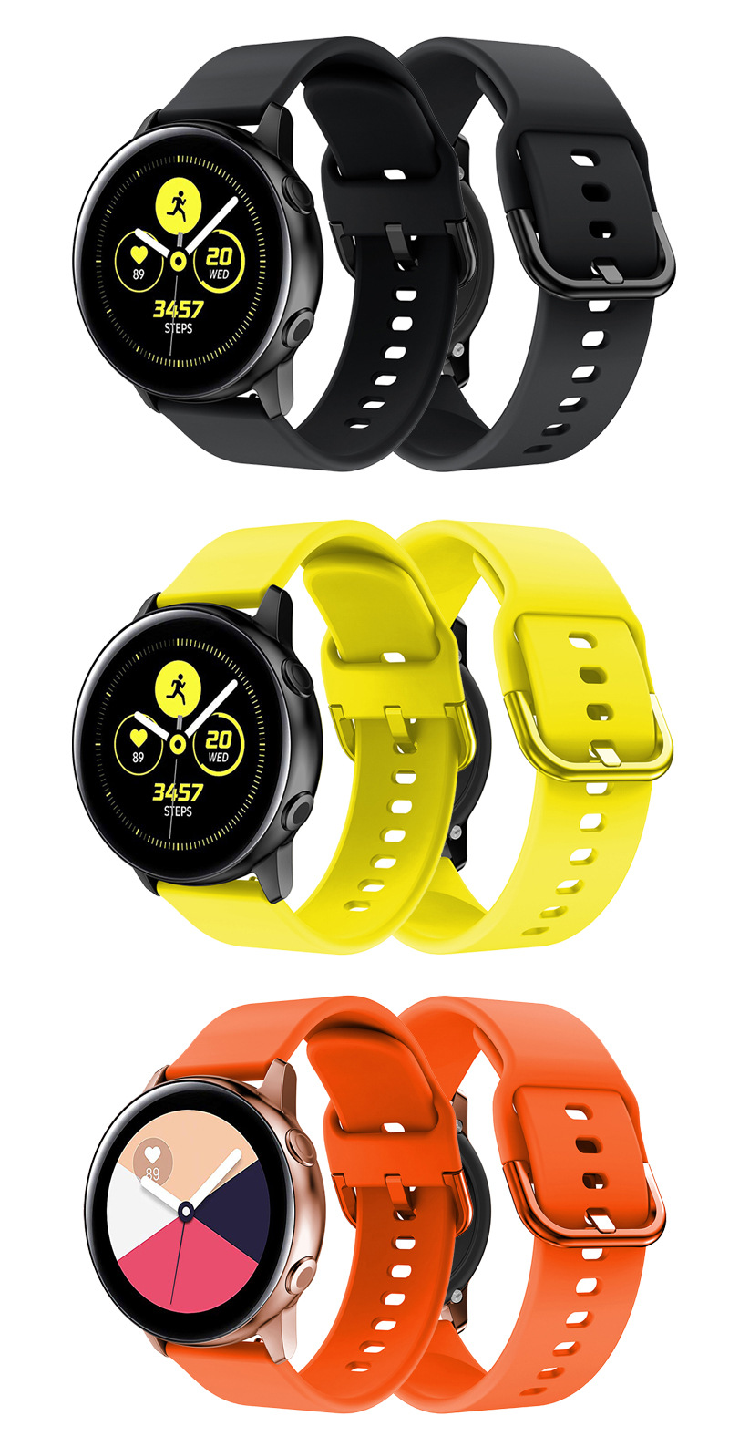 适用三星galaxy active2官方款40/44mm纯色印花硅胶表带20mm通用