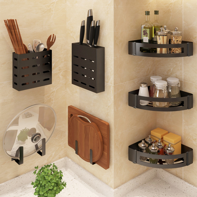 厨房三角置物架免打孔壁挂式家用多功能转角收纳架调味料厨具挂架