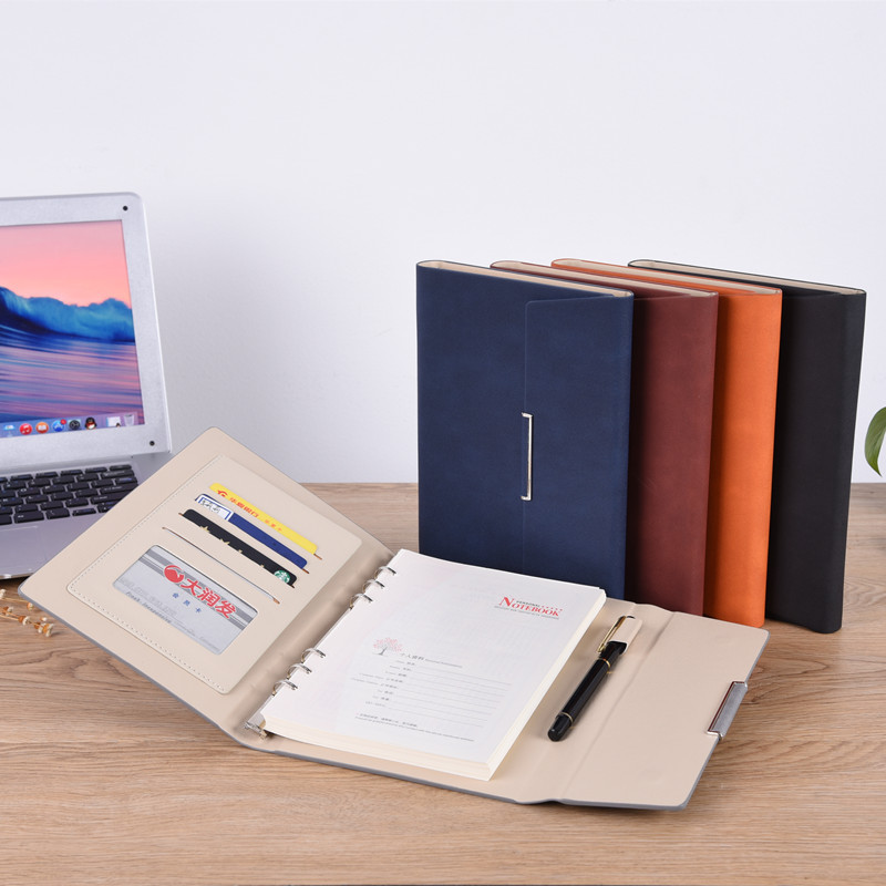 A5 Loose-Leaf Notebook Book Business Notebook Notebook Leather Three-Fold Loose-Leaf Notebook Pack Logo