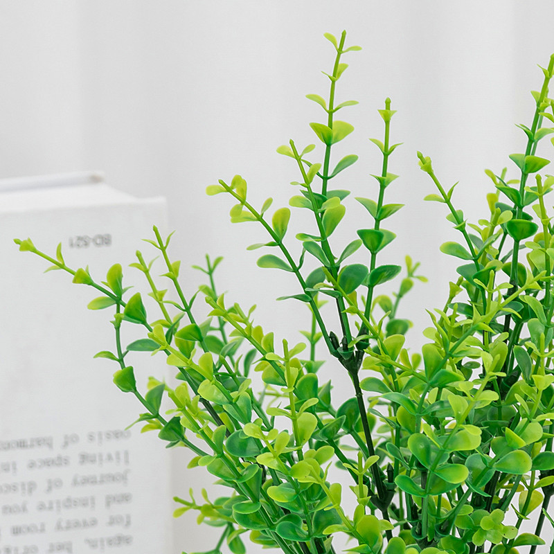 批发仿真绿植小尤加利金钱叶假草隔断插花装饰背景墙配草塑料花