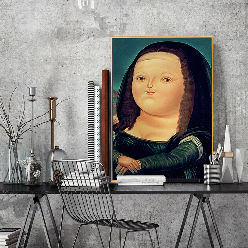 q萌肥胖版蒙娜丽莎的微笑装饰画客厅玄关创意挂画餐厅墙壁画搞笑