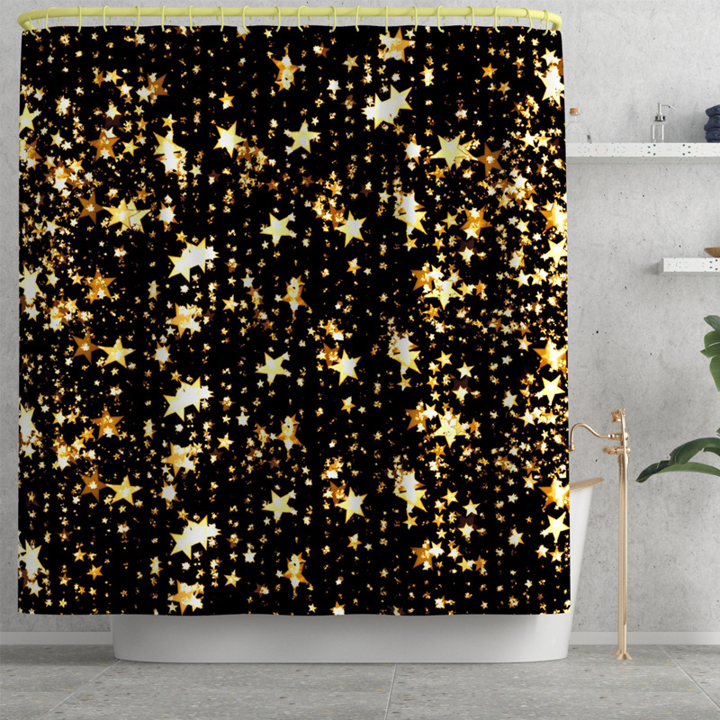 Foreign Trade Popular Style Digital Color Printing Shower Curtain Pearl Christmas Ball Carpet Set Christmas Bath Mat