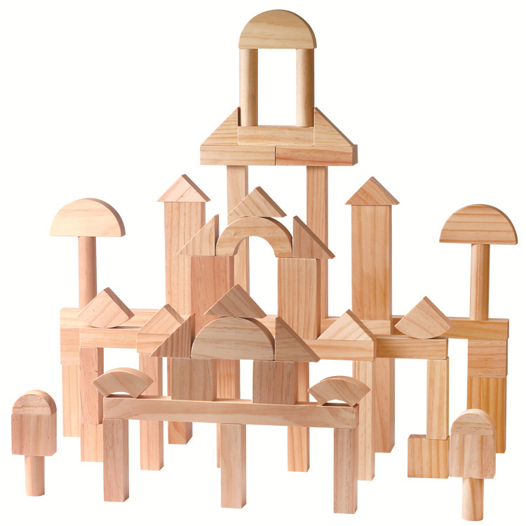 幼儿园实木建筑积木 原木色大颗粒搭建积木玩具儿童城堡建筑益智