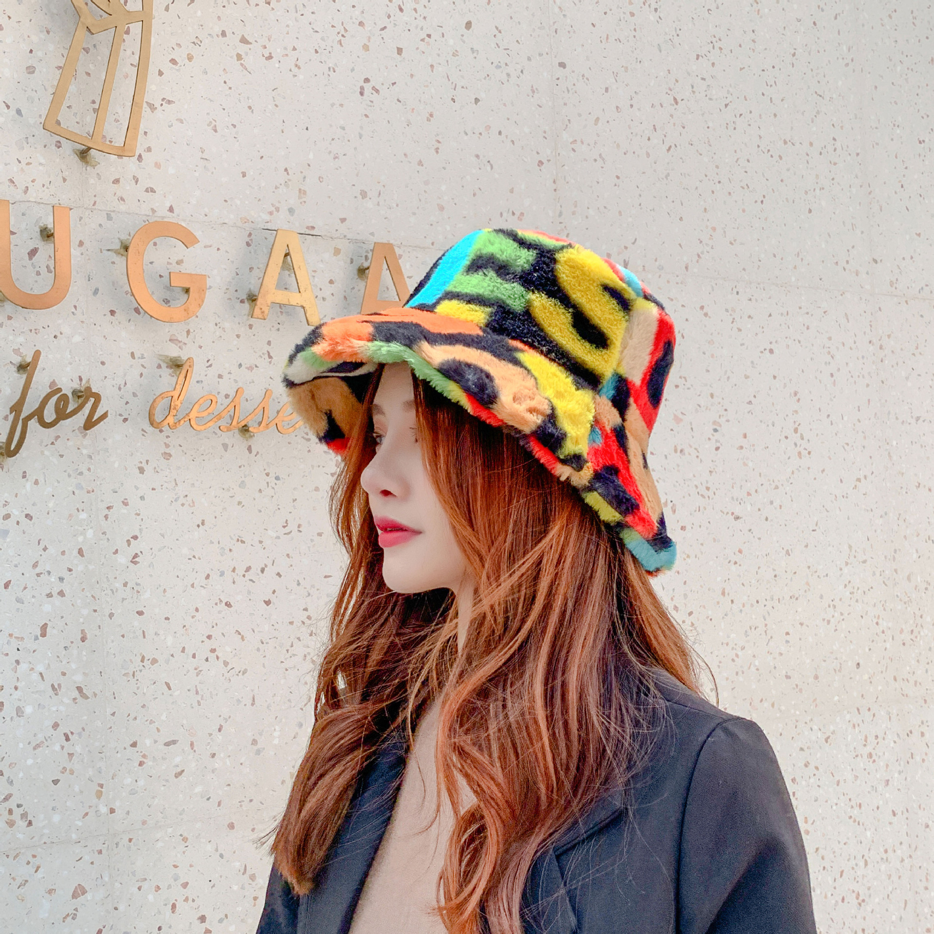 毛绒彩色字母帽子女 秋冬季保暖新款百搭欧美跨境外贸渔夫帽-阿里巴巴