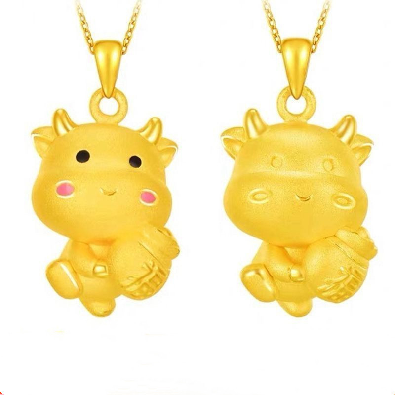 牛年新款镀黄金十二生肖牛吊坠999牛项链实心送女友生日礼物卡通