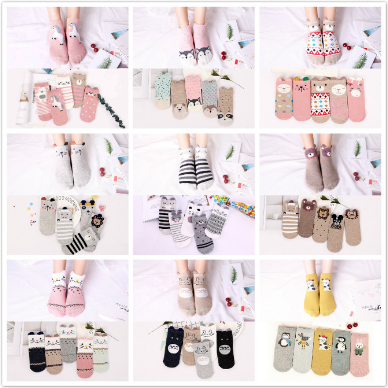 Factory Wholesale Spring New Animal Pattern Three-Dimensional Ears Cartoon Socks Women‘s Feather Yarn Socks Customized Ankle Socks