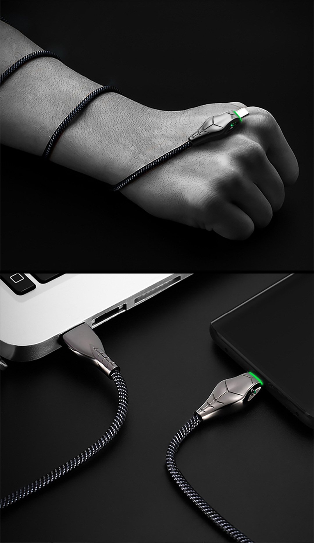 锌合金蛇头数据线适用于安卓苹果type-c黑曼巴type-c快充数据线5a