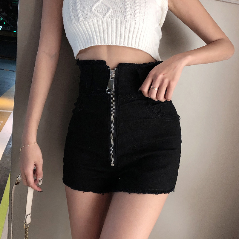 黑色牛仔超短裤女装2020年夏季新款宽松超高腰薄款拉链显瘦热裤子