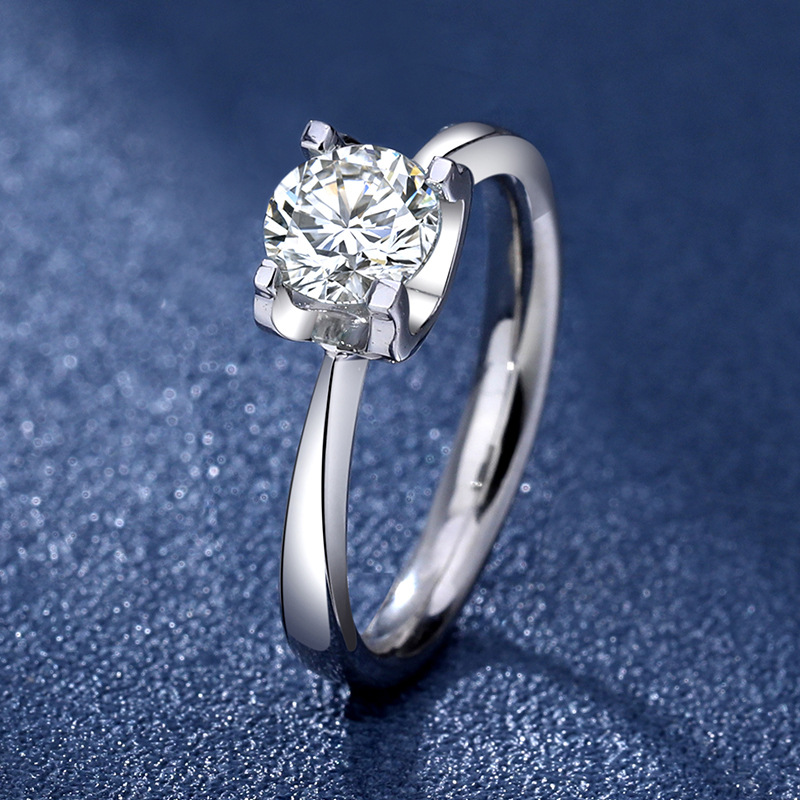 纯银s925莫桑石金典牛头戒指一克拉d色钻戒镀铂金pt950四爪