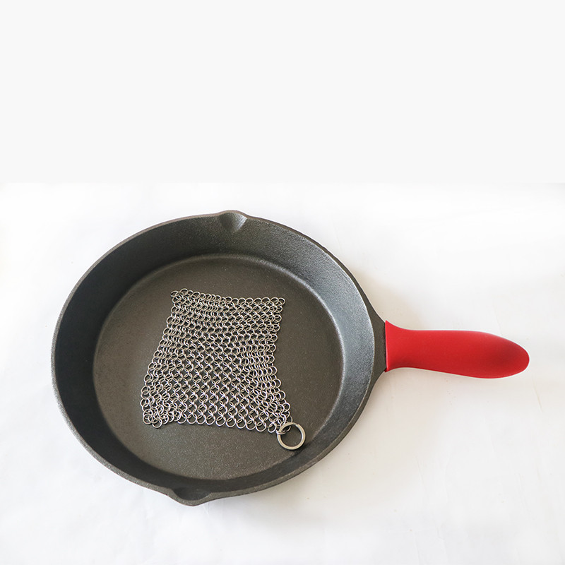 烧烤工具铸铁煎锅平底锅烤盘野营户外用煎锅带硅胶防烫把手除锈链