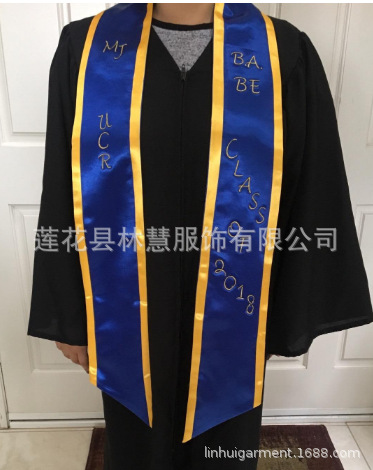 新款国外学士服飘带 logo印花绣花披肩毕业绣花绶带