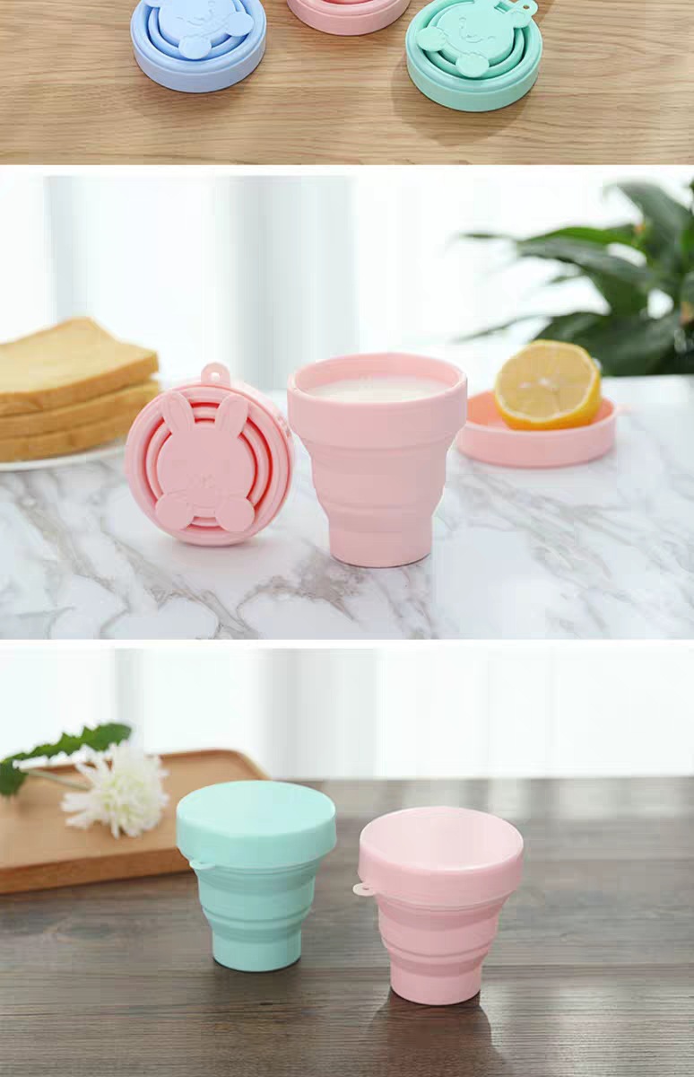 折叠硅胶杯伸缩压缩杯子可爱喝水杯便携户外兔子形状厂家