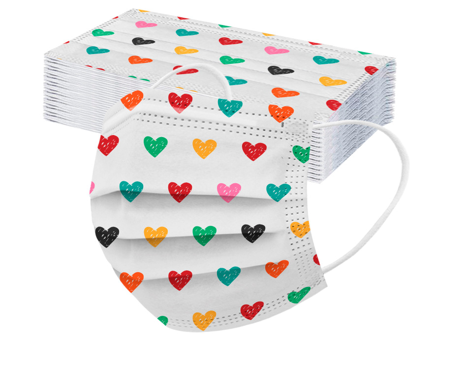 成人一次性三层熔喷印花防尘口罩 新款爱心口罩厂家批发face mask