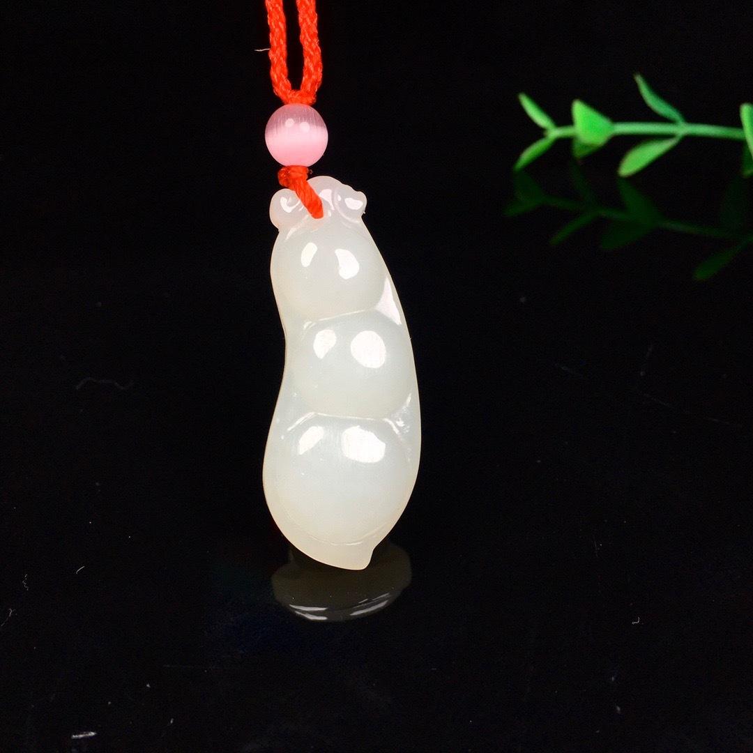 瑜雅轩批发 和田玉白玉四季豆 福气连连 连中三元豆子玉吊坠挂坠