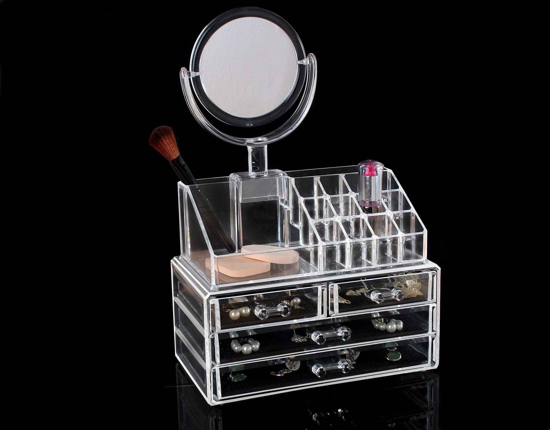 亚马逊爆款镜柜化妆品收纳盒叠加首饰抽屉收纳柜化妆刷收纳架批发