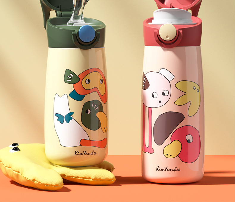 淘气宝贝儿童敞口直饮保温杯婴幼儿带吸管学饮杯宝宝便携壶316