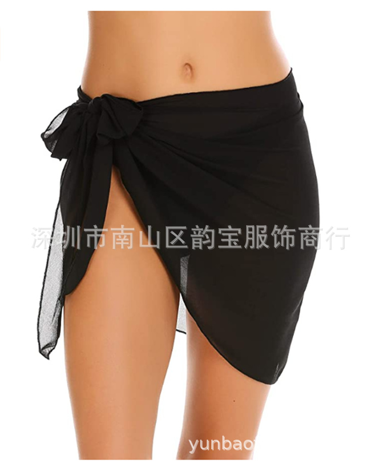 2022 AliExpress EBay Amazon Wish Women's Beach Short Sarong Tulle Chiffon Blouse Pure Color Swimsuit