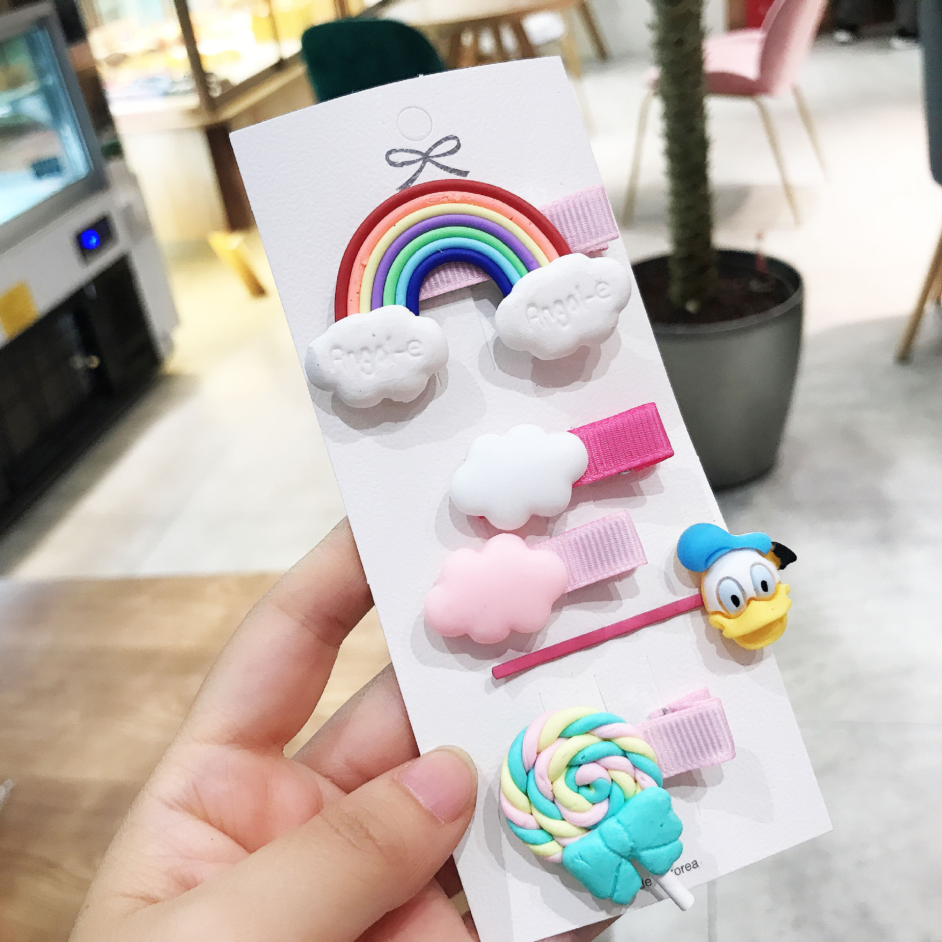 韩国儿童彩虹发夹套装 小女孩可爱棒棒糖云朵不伤发刘海边夹批发