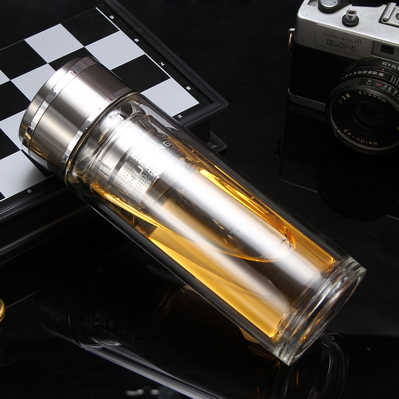 时尚高硼硅加厚双层玻璃杯男士商务水杯广告促销礼品杯印制logo