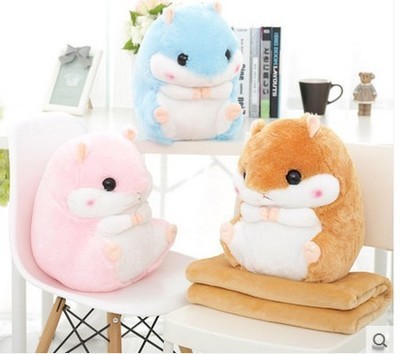 仓鼠午睡枕头被子汽车抱枕两用靠垫被大号空调被靠枕珊瑚绒毯