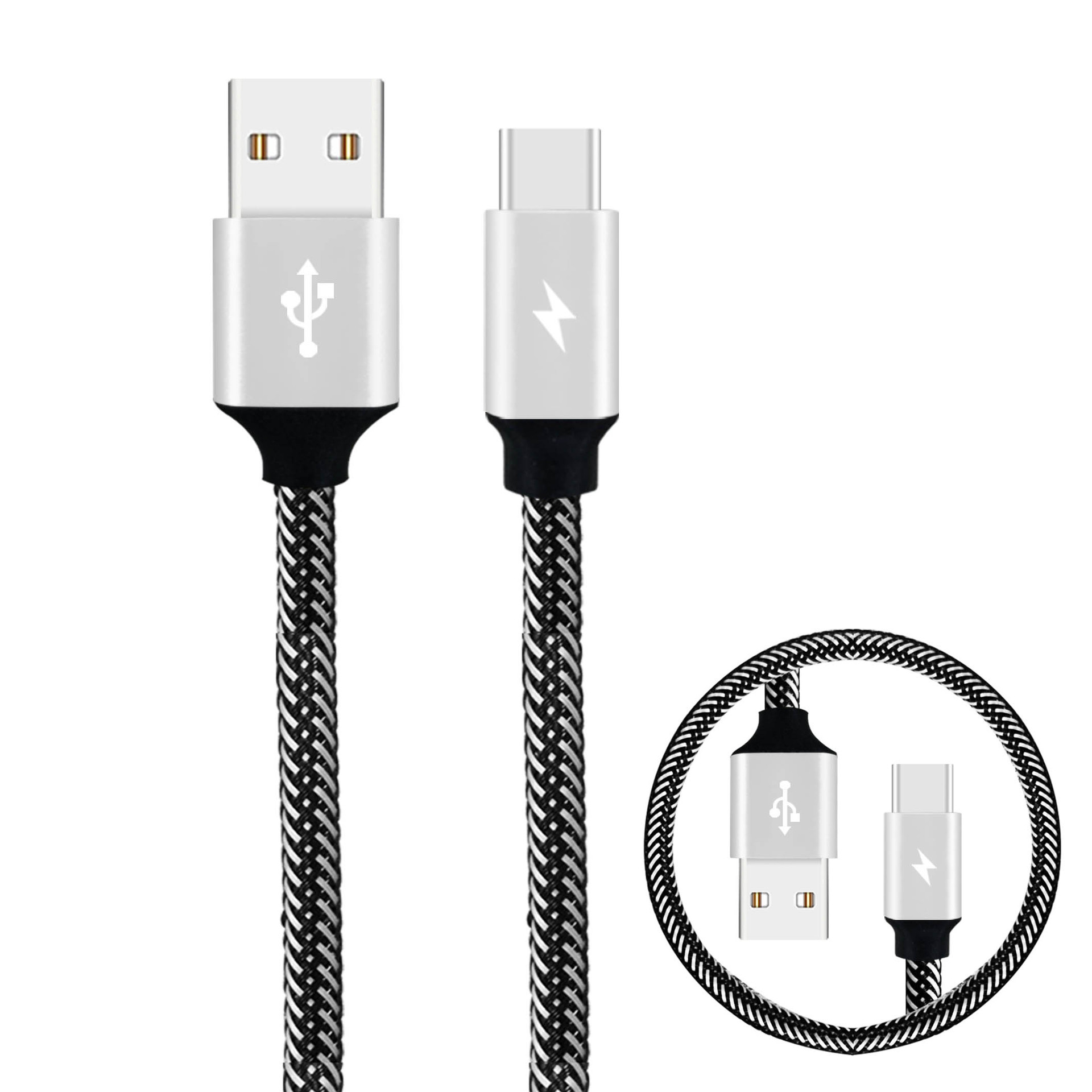 现货供应长度0.3米1米2米渔网编织快充手机数据线