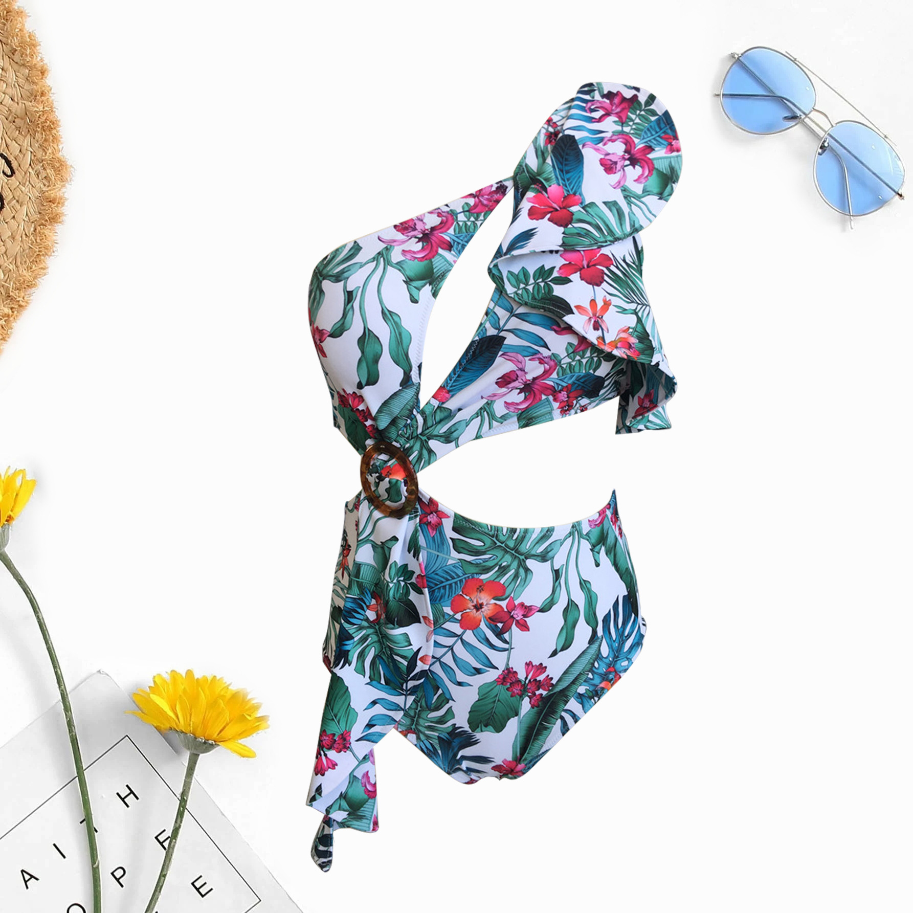 泳衣女2021新款连体泳装女欧美性感热卖一件式保守高腰露背游泳衣